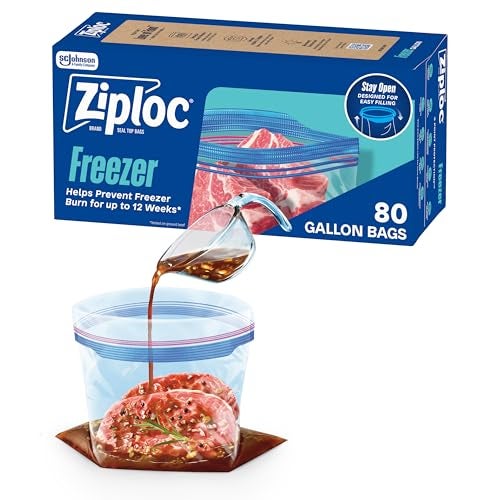 Ziploc أكياس تخزين الطعام المجمدة زيبلوك سعة جالون بتصميم يبقى مفتوحًا سهل التعبئة 80 قطعة - Image 1